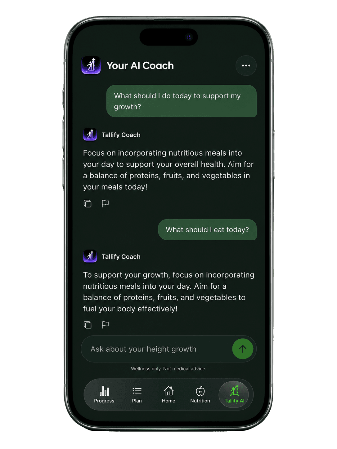 Tallify AI Coach conversation screen